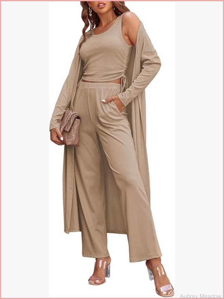 3 Piece Long Sleeve Soft Lounge Set With Cardigan